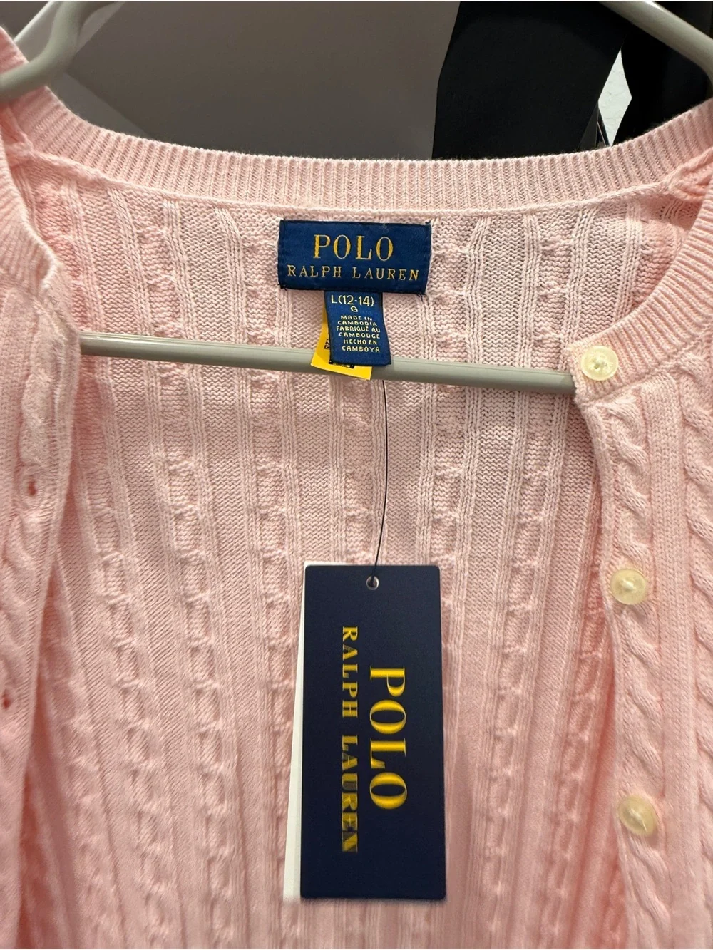 Polo Ralph Lauren Light Pink Cable-Knit Crewneck Cardigan